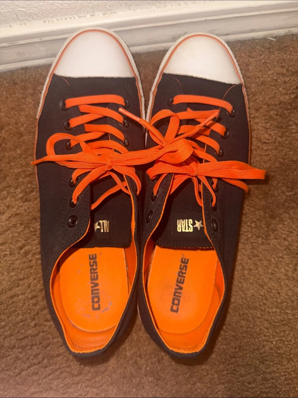 Converse Black Canvas Low-Top Sneakers with Bright Orange Laces